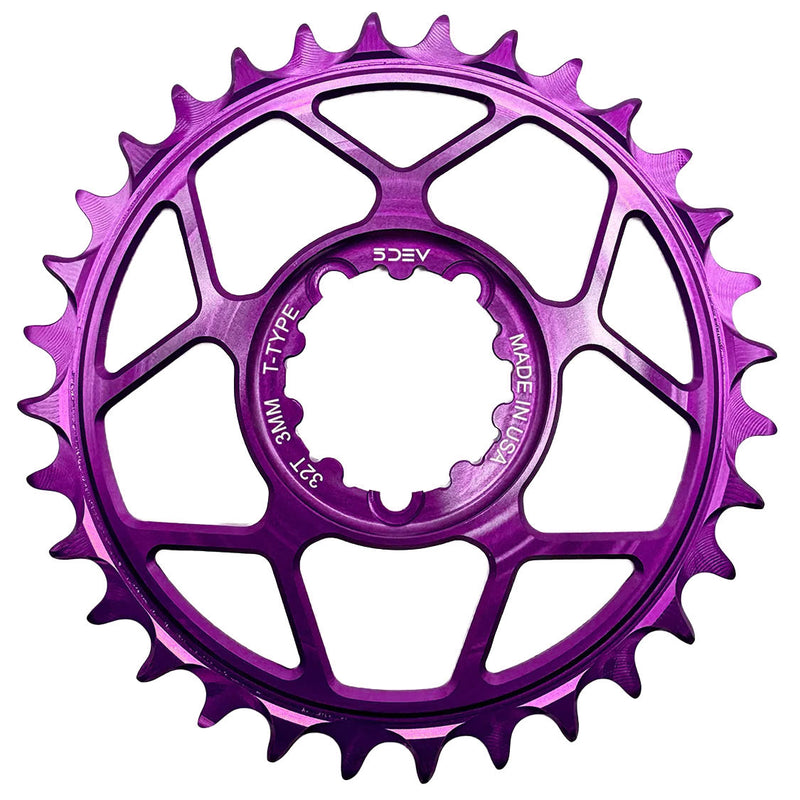 Load image into Gallery viewer, 5Dev T-Type 3-Bolt Chainring 3mm Offset 30T Purple
