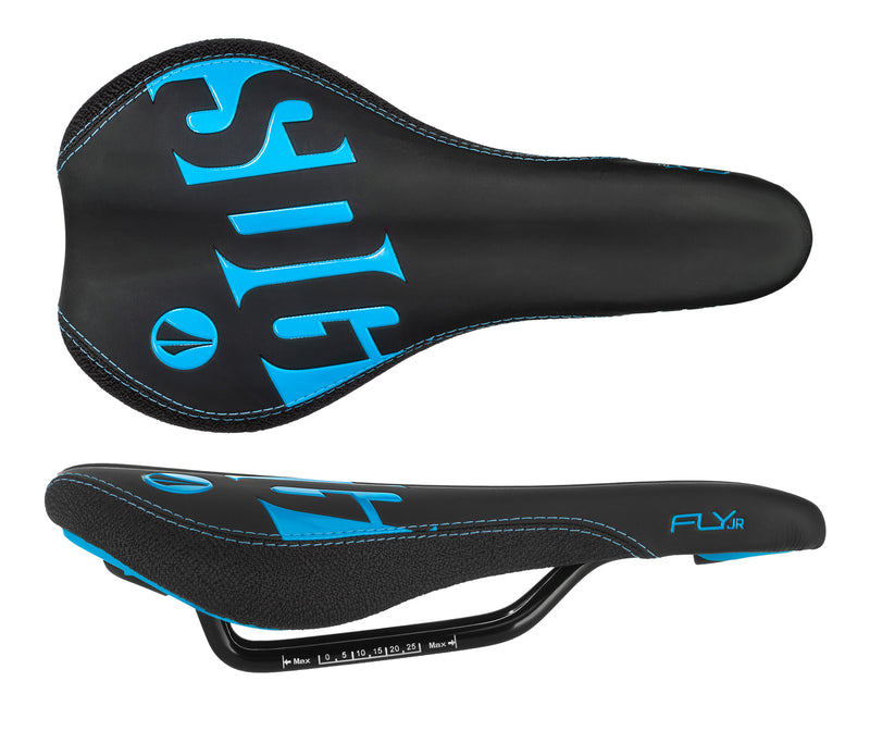 Load image into Gallery viewer, SDG Fly Jr Saddle Steel Rails - Blk/Cyan

