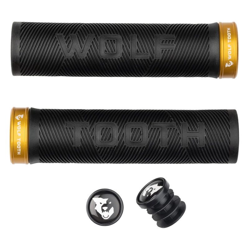 Load image into Gallery viewer, Wolf Tooth Components Echo Lock-On Grip Set Black/Gold
