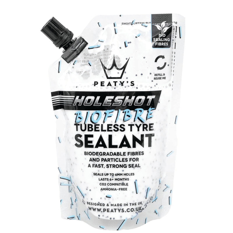 Load image into Gallery viewer, Peaty's Holeshot BioFibre Tubeless Tire Sealant 120ml Pouch
