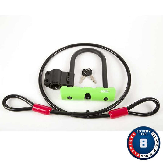 Abus Ultra Mini + Cobra Loop U-Lock Key 12mm 14.0cm x 15.0cm 5.5" x 5.9" SH34 Green; Cable 10mm 120cm 4