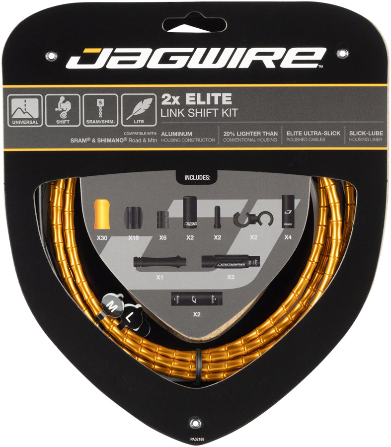 Load image into Gallery viewer, Jagwire 2x Elite Link Shift Cable Kit SRAM/Shimano Polished Ultra-Slick Cables Gold
