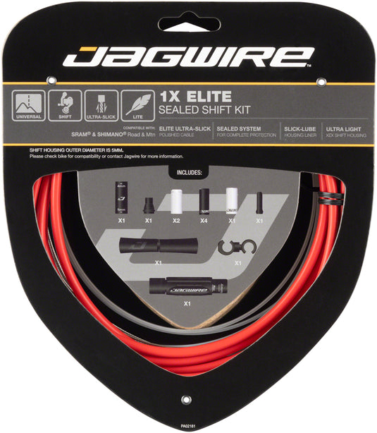 Jagwire 1x Elite Sealed Shift Cable Kit - SRAM/Shimano Polished Ultra-Slick Cables Red