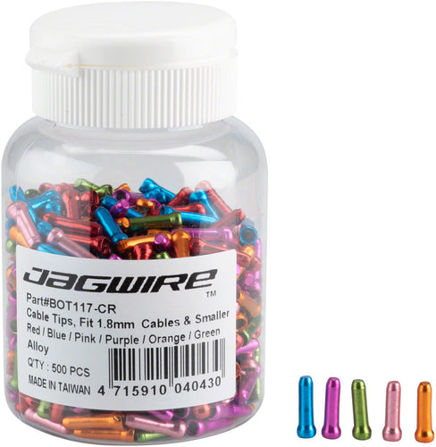 Jagwire 1.8mm Cable End Crimps Combo Bottle/500 Red Blue Pink Purple Orange Green