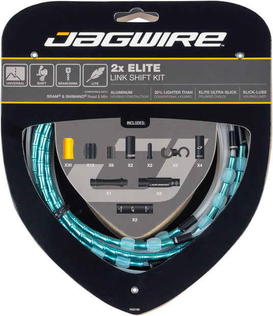 Jagwire 2x Elite Link Shift Cable Kit - SRAM/Shimano Polished Ultra-Slick Cables Ltd. Celeste