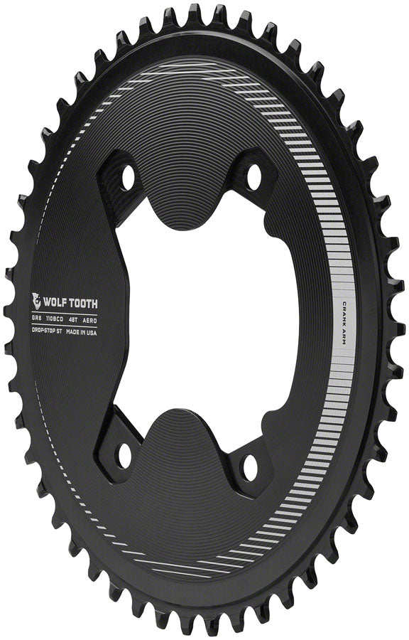 Load image into Gallery viewer, Wolf Tooth Aero 110 Asymmetric BCD Chainring - 46t 110 Asymmetric BCD 4-Bolt Drop-Stop ST For Shimano GRX 800 Series BLK
