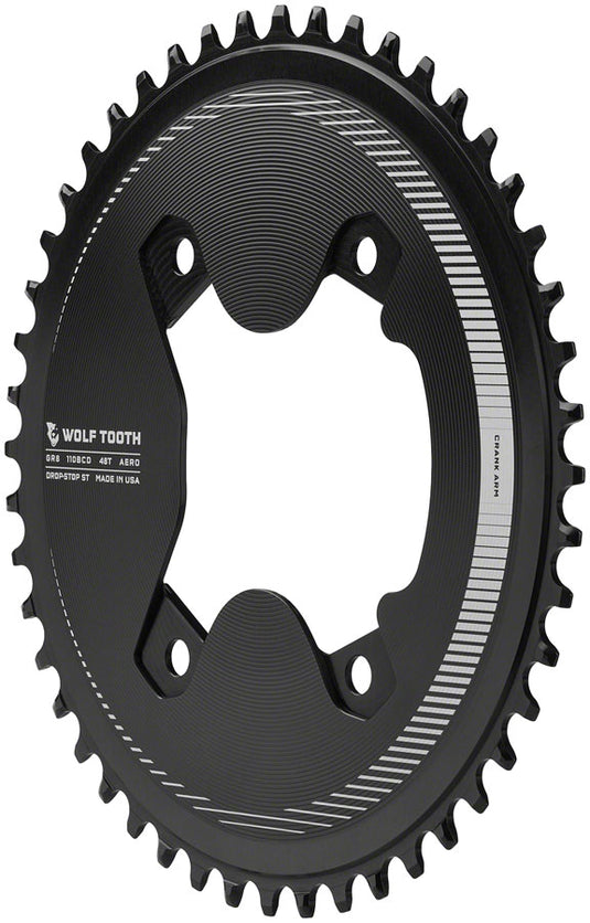 Wolf Tooth Aero 110 Asymmetric BCD Chainring - 46t 110 Asymmetric BCD 4-Bolt Drop-Stop ST For Shimano GRX 800 Series BLK