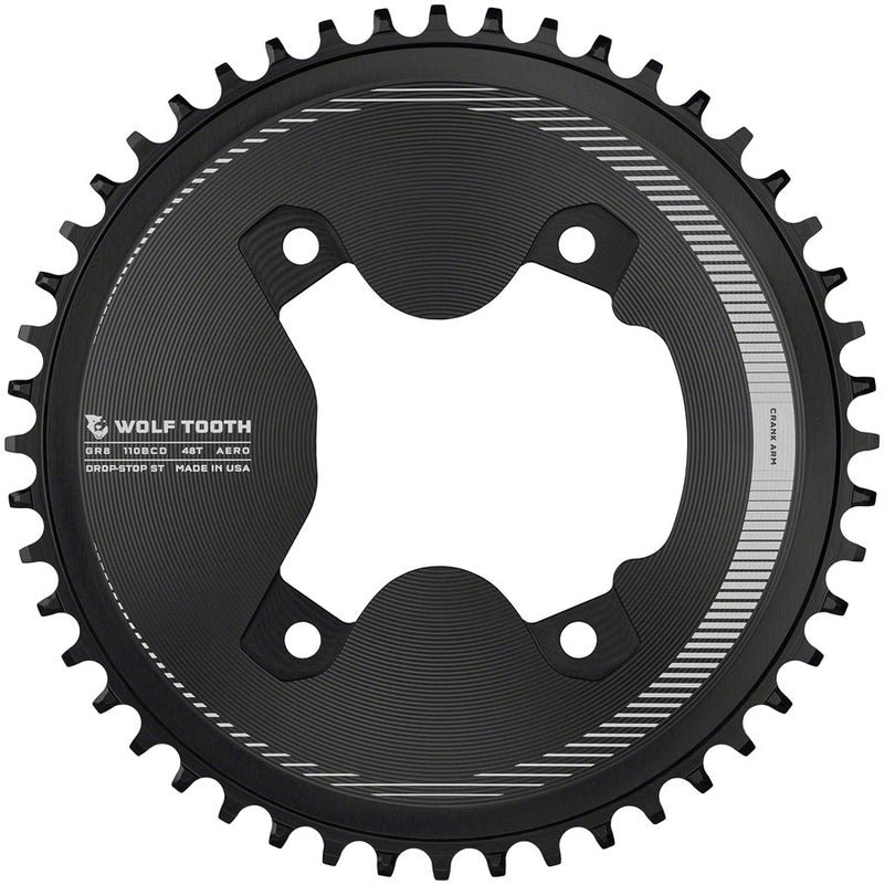 Load image into Gallery viewer, Wolf Tooth Aero 110 Asymmetric BCD Chainring - 46t 110 Asymmetric BCD 4-Bolt Drop-Stop ST For Shimano GRX 800 Series BLK
