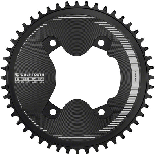 Wolf Tooth Aero 110 Asymmetric BCD Chainring - 46t 110 Asymmetric BCD 4-Bolt Drop-Stop ST For Shimano GRX 800 Series BLK