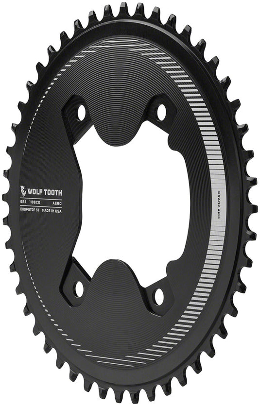 Wolf Tooth Aero 110 Asymmetric BCD Chainring - 50t 110 Asymmetric BCD 4-Bolt Drop-Stop ST For Shimano GRX 800 Series BLK