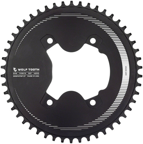 Wolf Tooth Aero 110 Asymmetric BCD Chainring - 50t 110 Asymmetric BCD 4-Bolt Drop-Stop ST For Shimano GRX 800 Series BLK