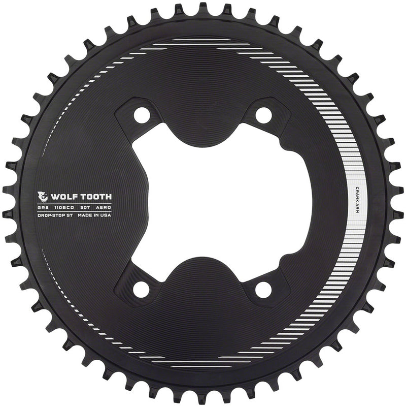 Load image into Gallery viewer, Wolf Tooth Aero 110 Asymmetric BCD Chainring - 50t 110 Asymmetric BCD 4-Bolt Drop-Stop ST For Shimano GRX 800 Series BLK
