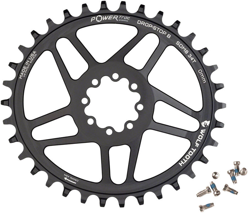 Load image into Gallery viewer, Wolf Tooth Elliptical Direct Mount Chainring - 34t SRAM Direct Mount Drop-Stop B For SRAM 8-Bolt Cranksets 0mm Offset BLK
