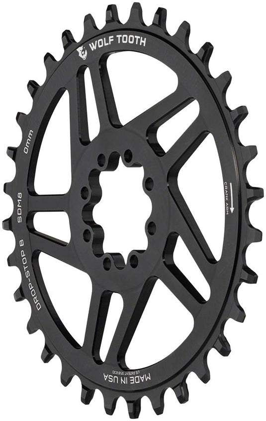 Wolf Tooth Direct Mount Chainring - 36t SRAM Direct Mount Drop-Stop B For SRAM 8-Bolt Cranksets 0mm Offset BLK