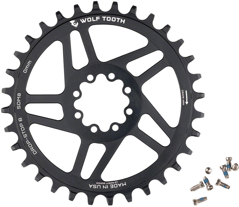 Load image into Gallery viewer, Wolf Tooth Direct Mount Chainring - 34t SRAM Direct Mount Drop-Stop B For SRAM 8-Bolt Cranksets 0mm Offset BLK
