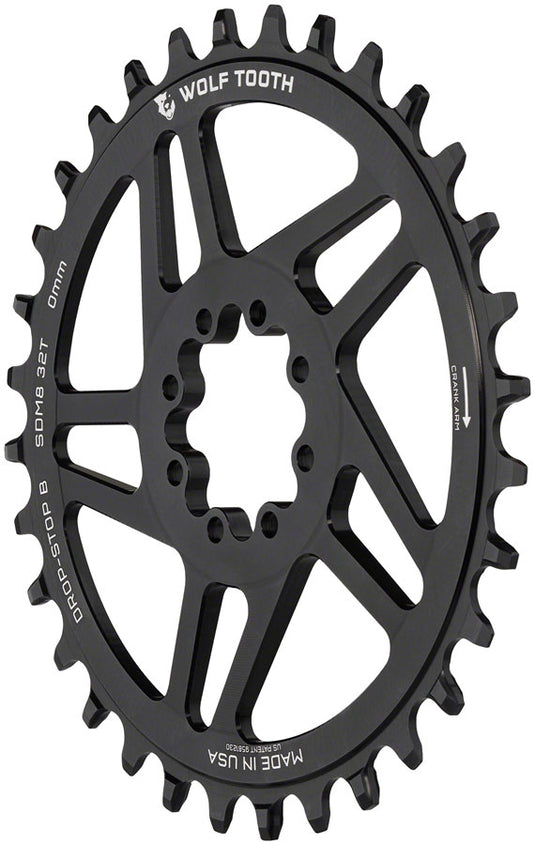 Wolf Tooth Direct Mount Chainring - 32t SRAM Direct Mount Drop-Stop B For SRAM 8-Bolt Cranksets 0mm Offset BLK