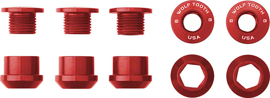 Wolf Tooth 1x Chainring Bolt Set - 6mm Dual Hex Fittings Set/5 Red