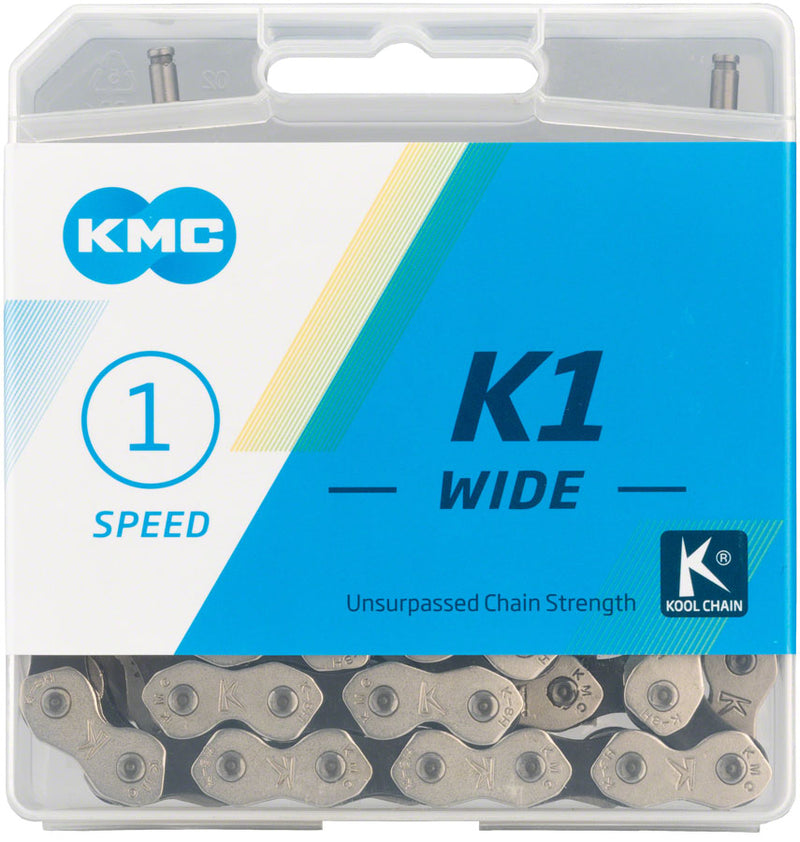 Load image into Gallery viewer, KMC K1 Kool Wide Chain - Single Speed 1/2&quot; x 1/8&quot; 112 Links Silver/Black
