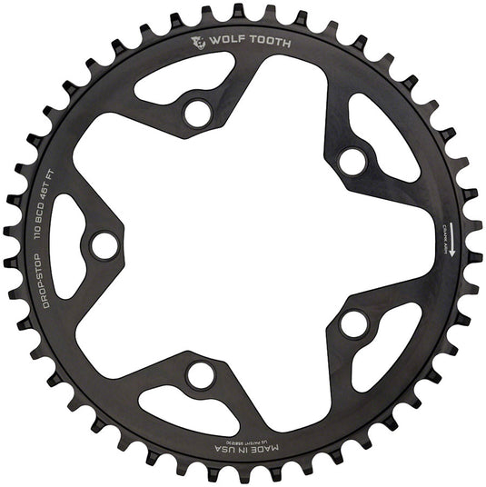 Wolf Tooth 110 BCD Cyclocross Road Chainring - 36t 110 BCD 5-Bolt Drop-Stop 10/11/12-Speed Eagle Flattop Compatible BLK