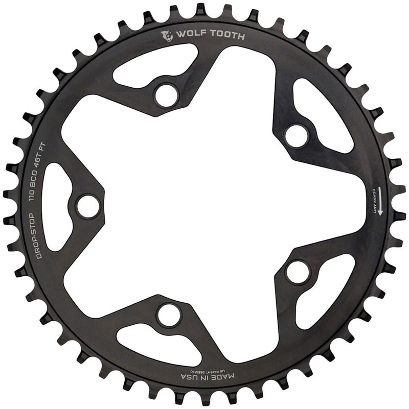 Load image into Gallery viewer, Wolf Tooth 110 BCD Cyclocross Road Chainring - 42t 110 BCD 5-Bolt Drop-Stop 10/11/12-Speed Eagle Flattop Compatible BLK

