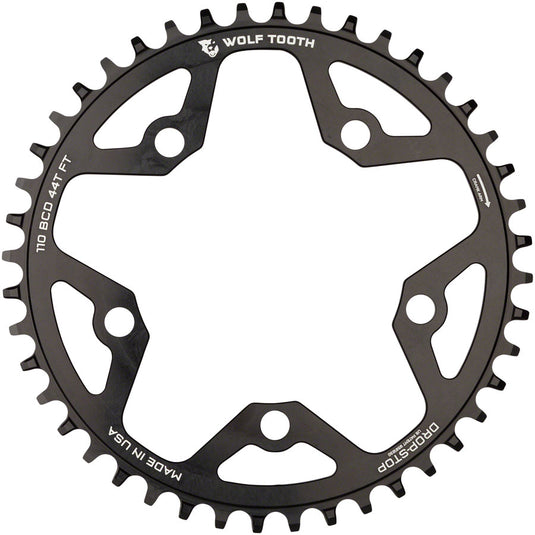 Wolf Tooth 110 BCD Cyclocross Road Chainring - 42t 110 BCD 5-Bolt Drop-Stop 10/11/12-Speed Eagle Flattop Compatible BLK