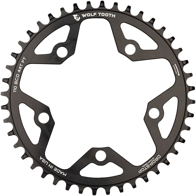 Load image into Gallery viewer, Wolf Tooth 110 BCD Cyclocross Road Chainring - 44t 110 BCD 5-Bolt Drop-Stop 10/11/12-Speed Eagle Flattop Compatible BLK
