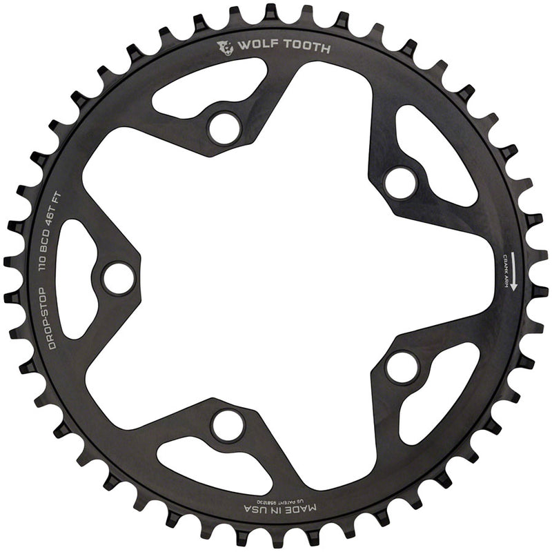 Load image into Gallery viewer, Wolf Tooth 110 BCD Cyclocross Road Chainring - 46t 110 BCD 5-Bolt Drop-Stop 10/11/12-Speed Eagle Flattop Compatible BLK
