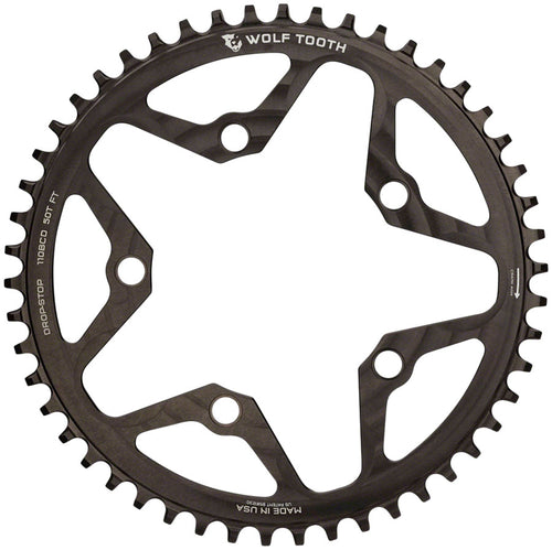 Wolf Tooth 110 BCD Cyclocross Road Chainring - 50t 110 BCD 5-Bolt Drop-Stop 10/11/12-Speed Eagle Flattop Compatible BLK
