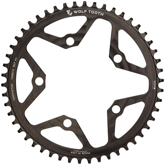 Wolf Tooth 110 BCD Cyclocross Road Chainring - 50t 110 BCD 5-Bolt Drop-Stop 10/11/12-Speed Eagle Flattop Compatible