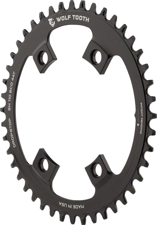 Wolf Tooth Shimano 110 Asymmetric BCD Chainring - 44t 110 Asymmetric BCD 4-Bolt Drop-Stop For Shimano Cranks BLK