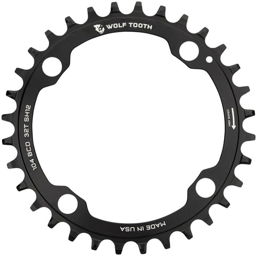 Wolf Tooth 104 BCD Chainring - 34t 104 BCD 4-Bolt Requires Shimano 12-Speed Hyperglide+ Chain BLK