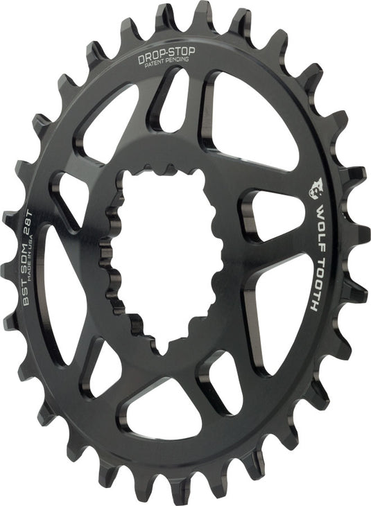 Wolf Tooth Elliptical Direct Mount Chainring - 28t SRAM Direct Mount Drop-Stop A For SRAM 3-Bolt Boost Cranksets 3mm Offset BLK