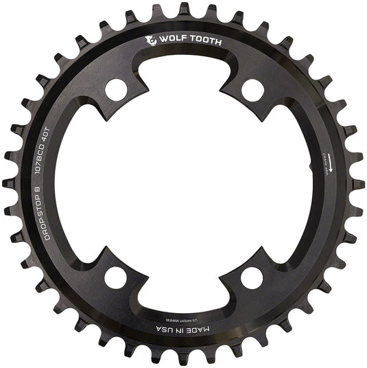 Wolf Tooth 107 BCD Chainring - 38t Compatible SRAM 107 BCD Drop-Stop B 4-Bolt BLK