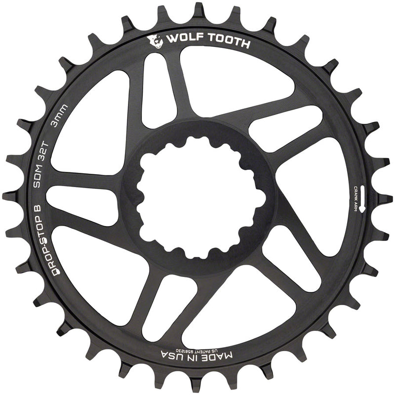 Load image into Gallery viewer, Wolf Tooth Direct Mount Chainring - 36t SRAM Direct Mount Drop-Stop B For SRAM 3-Bolt Boost Cranks 3mm Offset BLK
