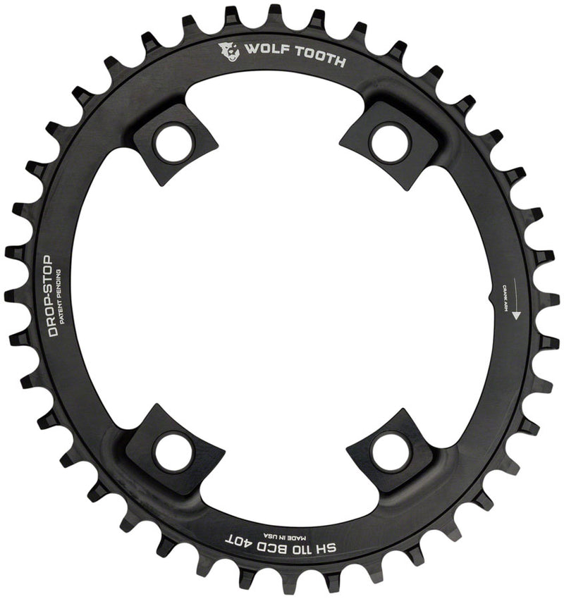 Load image into Gallery viewer, Wolf Tooth Elliptical Shimano 110 Asymmetric BCD Chainring - 42t 110 Asymmetric BCD 4-Bolt Drop-Stop For Shimano Cranks BLK

