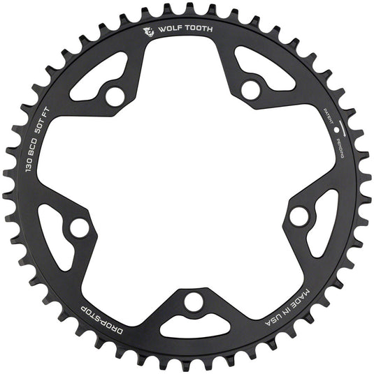 Wolf Tooth 130 BCD Road Cyclocross Chainring - 46t 130 BCD 5-Bolt Drop-Stop 10/11/12-Speed Eagle Flattop Compatible BLK