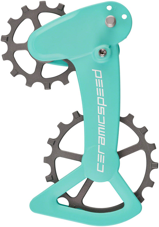 CeramicSpeed OSPW X  Pulley Wheel System Shimano XT/XTR 1x12 - Coated Races Alloy Pulley Carbon Cage Turqoise/Silver Cerakote
