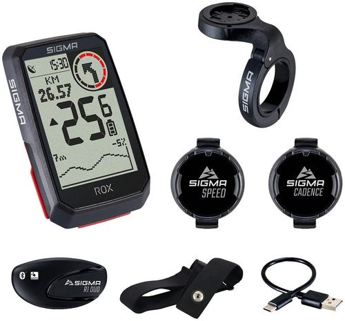 Sigma ROX 4.0 GPS Bike Computer Sensor Set - Wireless Rechargeable BLK