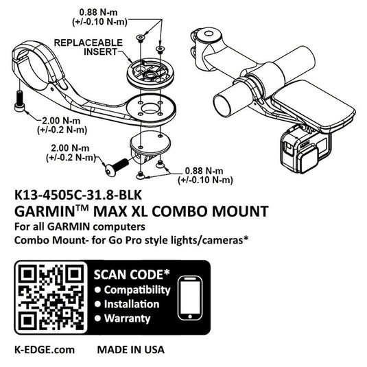 K-EDGE Garmin Max XL Combo Mount - 31.8 Black