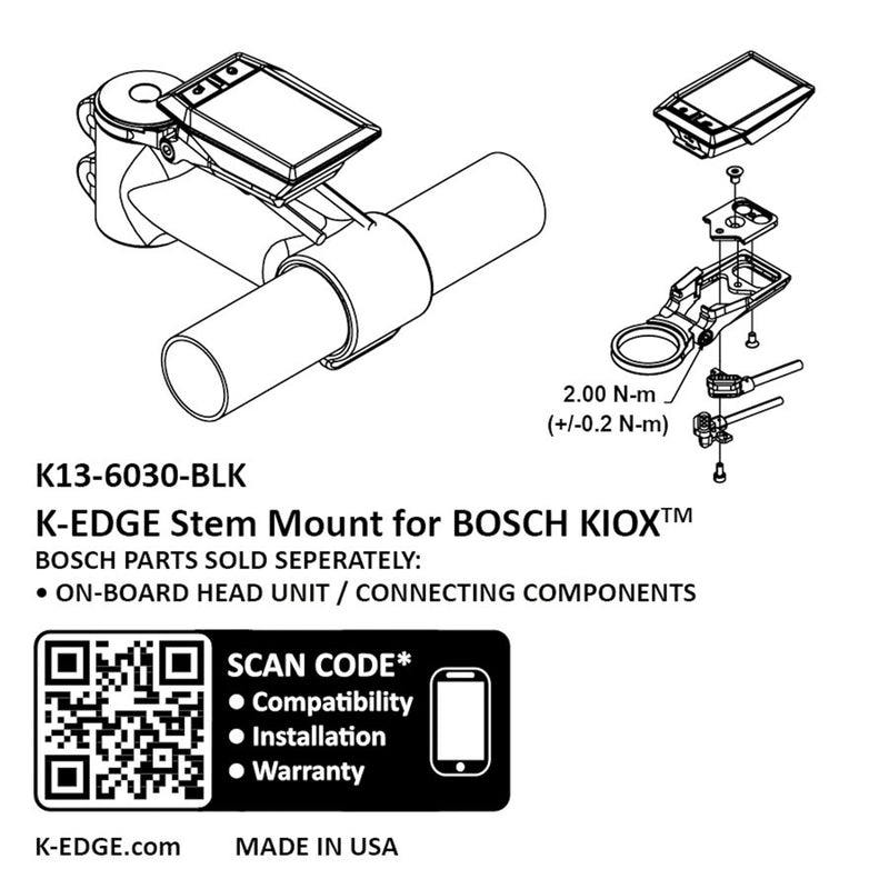 Load image into Gallery viewer, K-EDGE Bosch Kiox Adjustable Stem Computer Mount - Black

