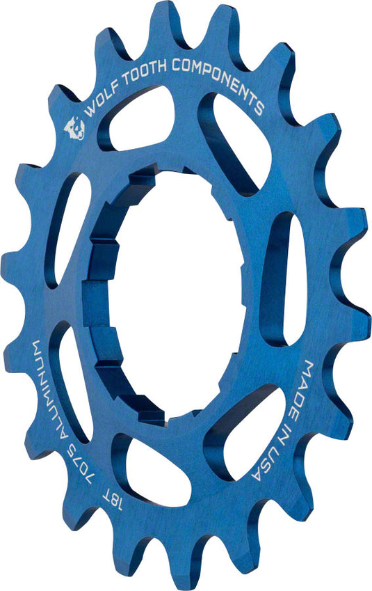 Wolf Tooth Single Speed Aluminum Cog: 18T Compatible with 3/32" Chains Blue
