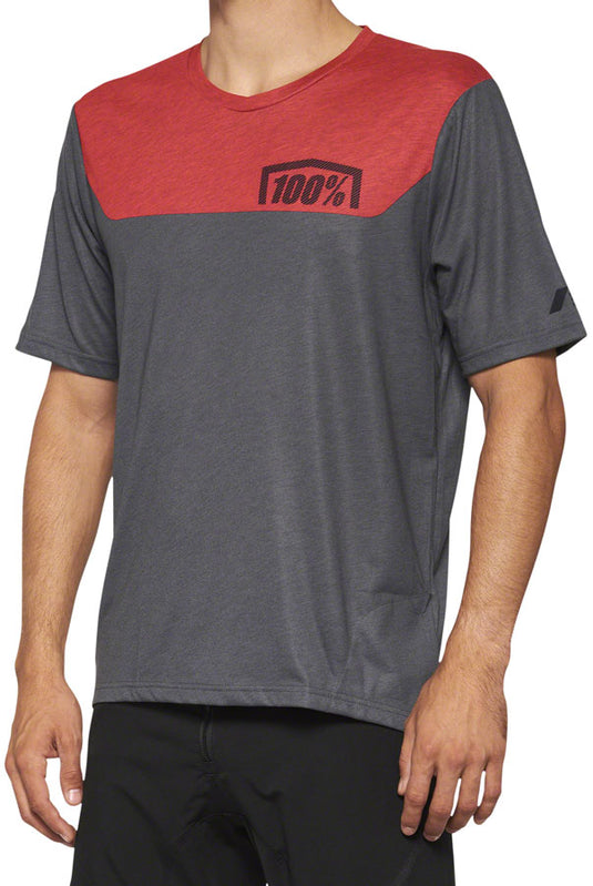 100% Airmatic Jersey - Charcoal/Red Short Sleeve Mens Small