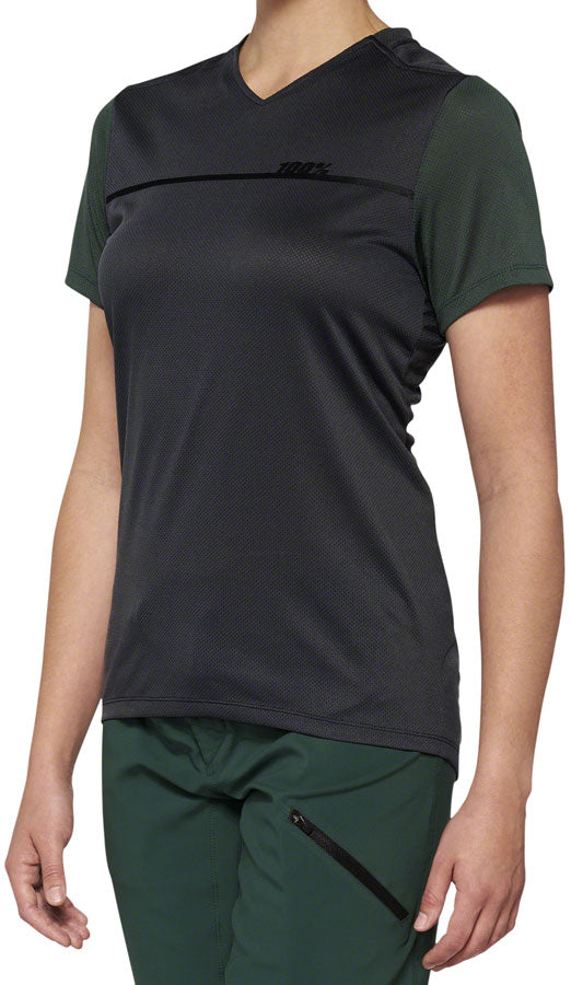 100% Ridecamp Jersey - Charcoal/Green Short Sleeve Womens Large