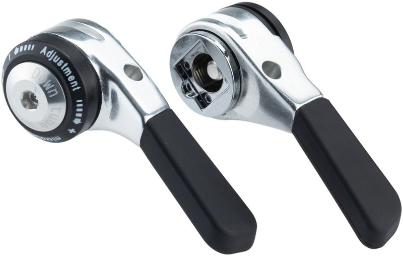 Load image into Gallery viewer, microSHIFT Down Tube Shifter Set 9-Speed Double/Triple Shimano Compatible Silver
