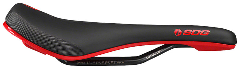 Load image into Gallery viewer, SDG Bel-Air V3 MAX Saddle - Lux-Alloy Black/Red Sonic Welded Sides
