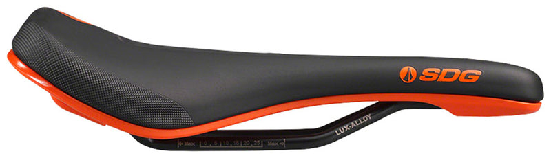 Load image into Gallery viewer, SDG Bel-Air V3 MAX Saddle - Lux-Alloy Black/Orange Sonic Welded Sides

