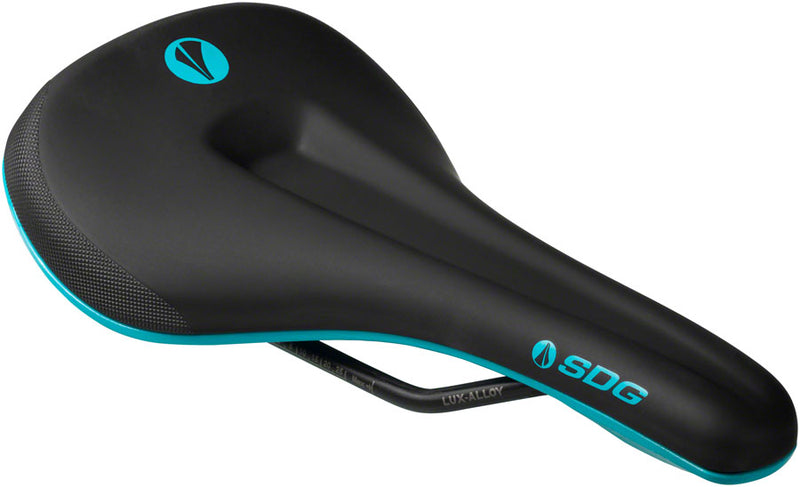 Load image into Gallery viewer, SDG Bel-Air V3 Max Saddle Lux-Alloy Rails Black/Turq
