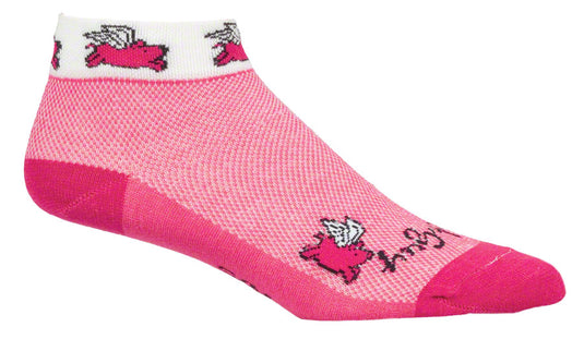 SockGuy Classic Flying Pigs Socks - 1 inch Pink Womens Small/Medium