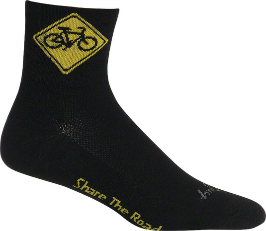 SockGuy Classic Share the Road Socks - 3 inch Black Small/Medium