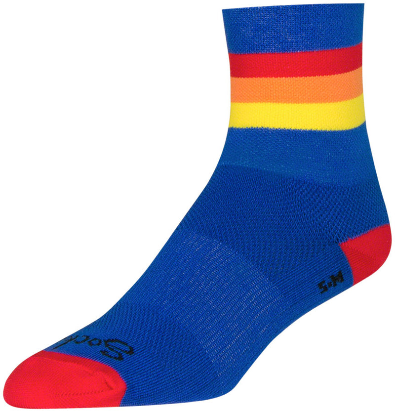 Load image into Gallery viewer, SockGuy Classic Vintage Socks - 4&quot; Blue/Red/Orange/Yellow Small/Medium
